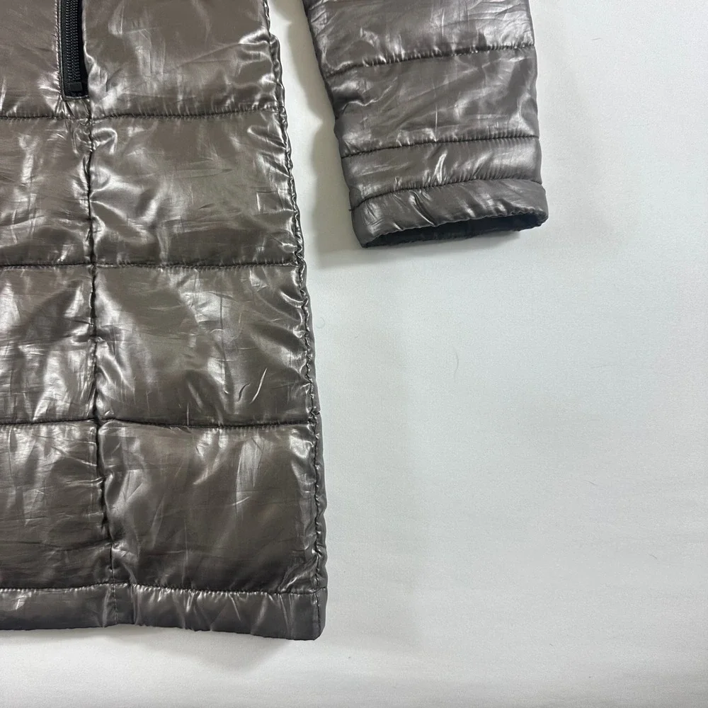 Marc New York Andrew Marc Womens XS Puffer Jacket Metallic Grey Hooded Long Coat